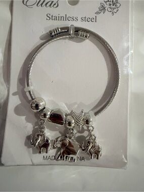 Ella Silver Elephant Charm Cable Bracelet